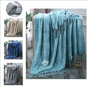 Flannel Fleece Blanket Woven Aubusson Design with Tassels Soft and Warm for Winter